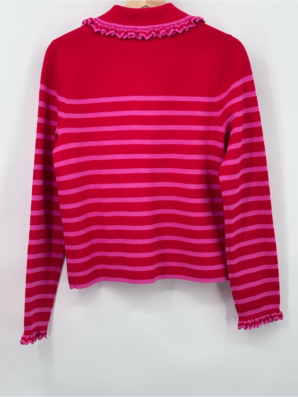BODEN Jessie striped ruffled frill collared cardigan pink red size Small - Picture 4 of 12